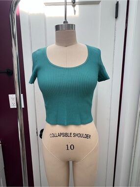 Madewell Teal Ribbed Scoop-Neck Crop Top